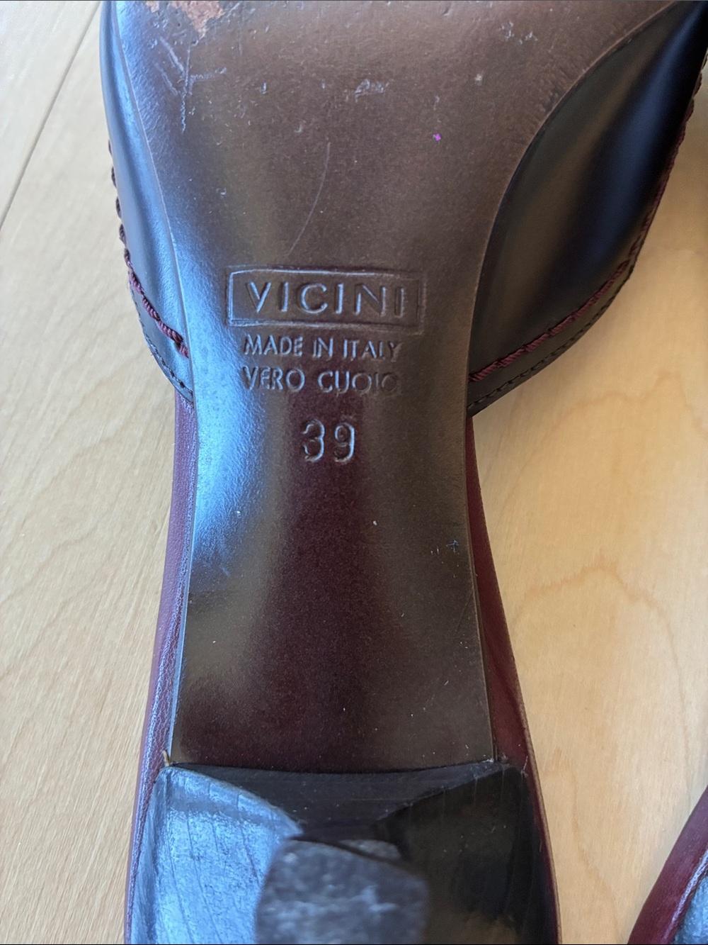 Vintage Giuseppe Zanotti Burgundy Pointed Leather Slip-On Mules/Kitten Heels - Picture 7 of 16